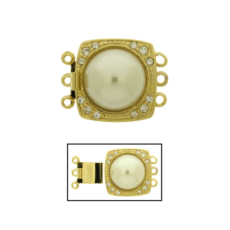 [234220000] Necklace clasp 24x19mm 3 strands with pearl and chatons