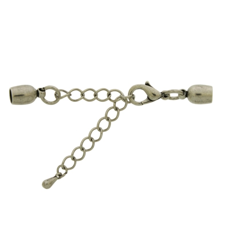 Cierre mosquetón 12mm + 2 terminales para cordón de Ø 4mm + cadena alagadera