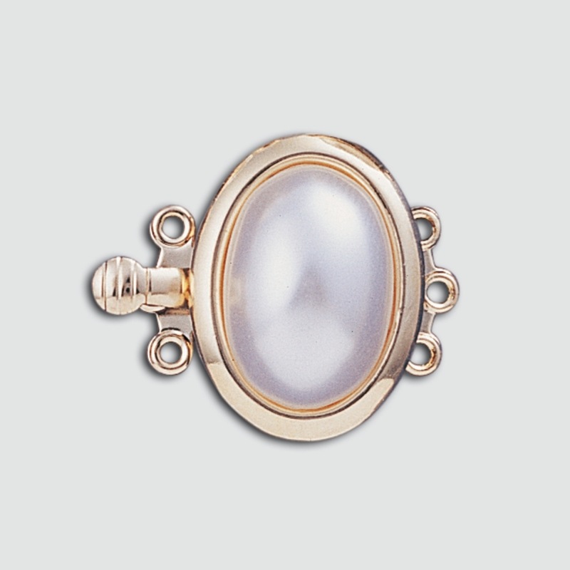 Fermoir de collier 2 rangs 17,4x20,5mm avec perle oval à  fond plat 10x14mm