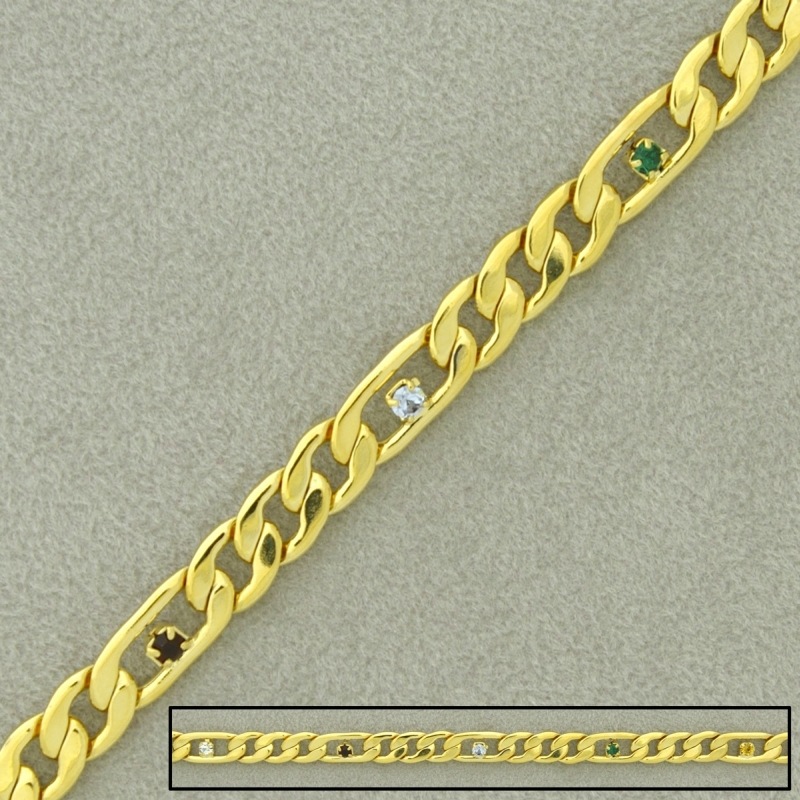 Chaîne en laiton figaro avec strass largeur 5mm