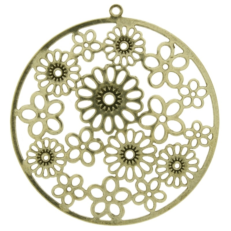[121390000] Pendentif rond avec fleurs Ø 56mm