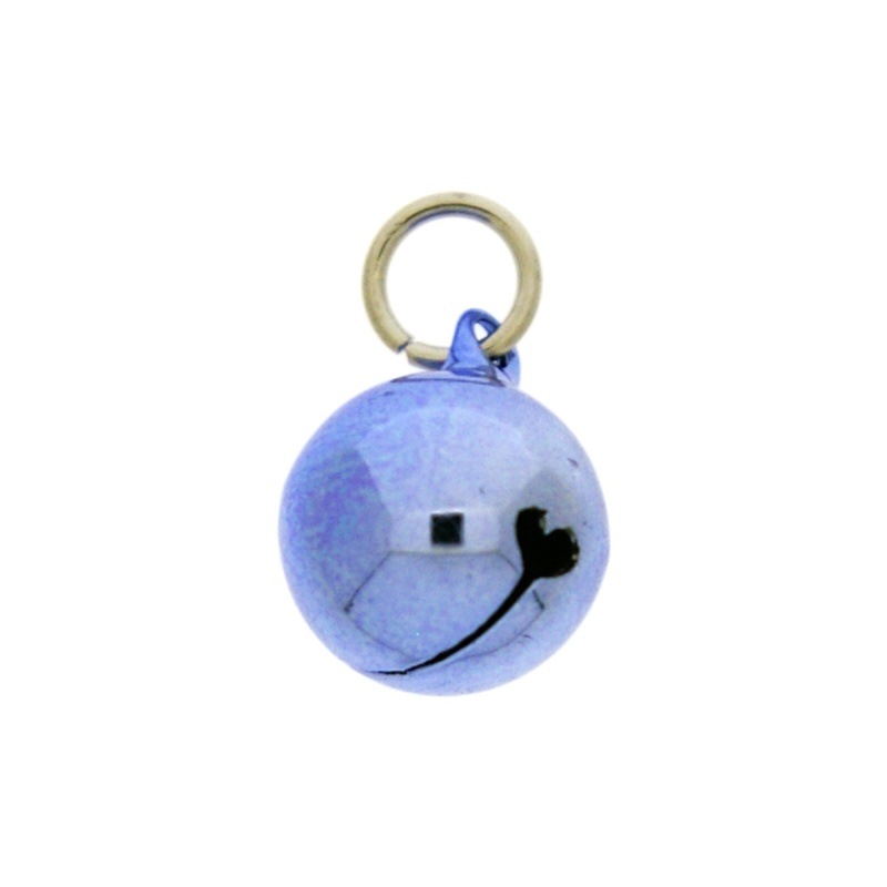 Jingle bell Ø 16mm blue colour with round jump ring Ø9x wire Ø1,4mm assembled.