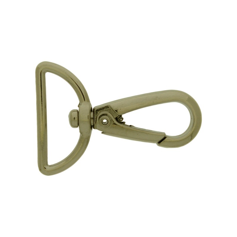 Nickel plated zamak lobster clasp for bag with gap width 25mm to ribbon.