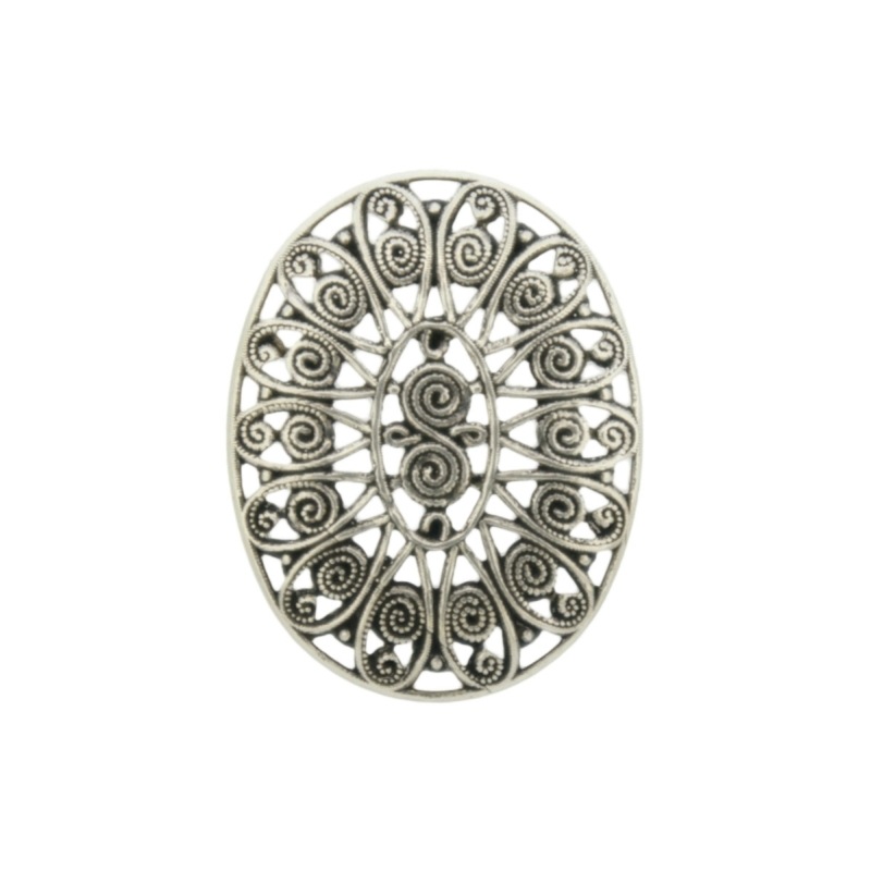 Oval filigree metal component 27x20mm