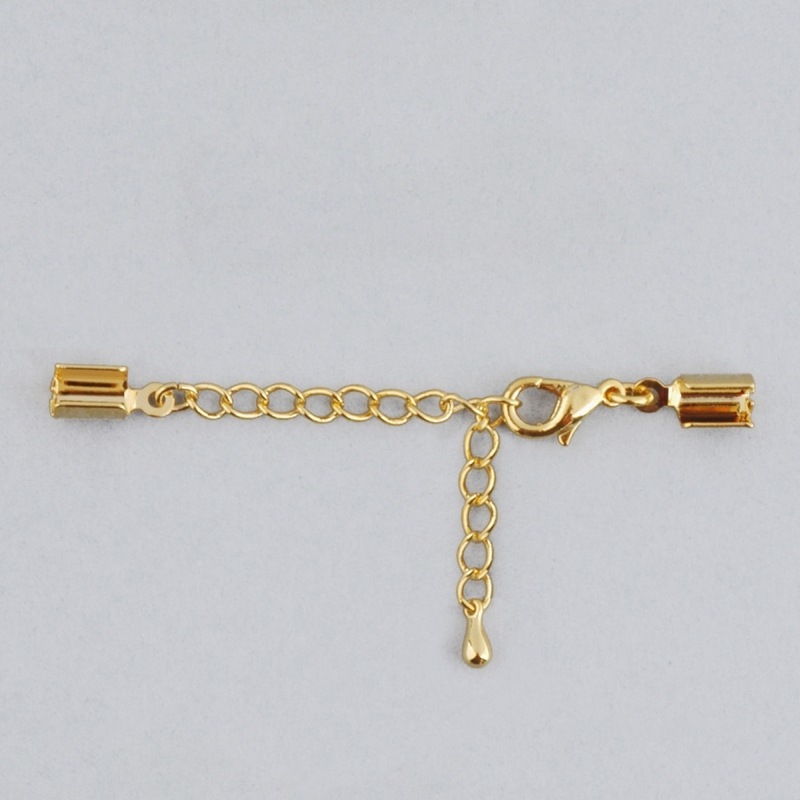 Juego cierre mosquetón 12mm + 2 terminales para cordón de Ø 3mm + cadena de extensión