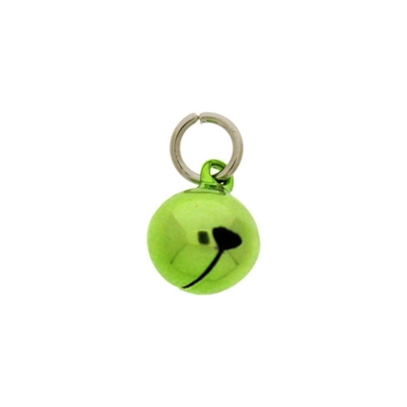 [123311298] Jingle bell Ø 12mm green colour with round jump ring Ø8x wire Ø1,2mm assembled.