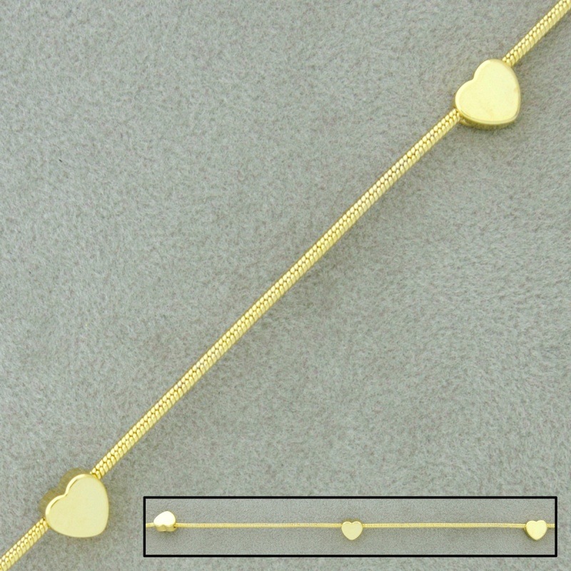 Cadena latón gusanillo Ø 1,2mm. Adorno corazón ancho 5,5mm