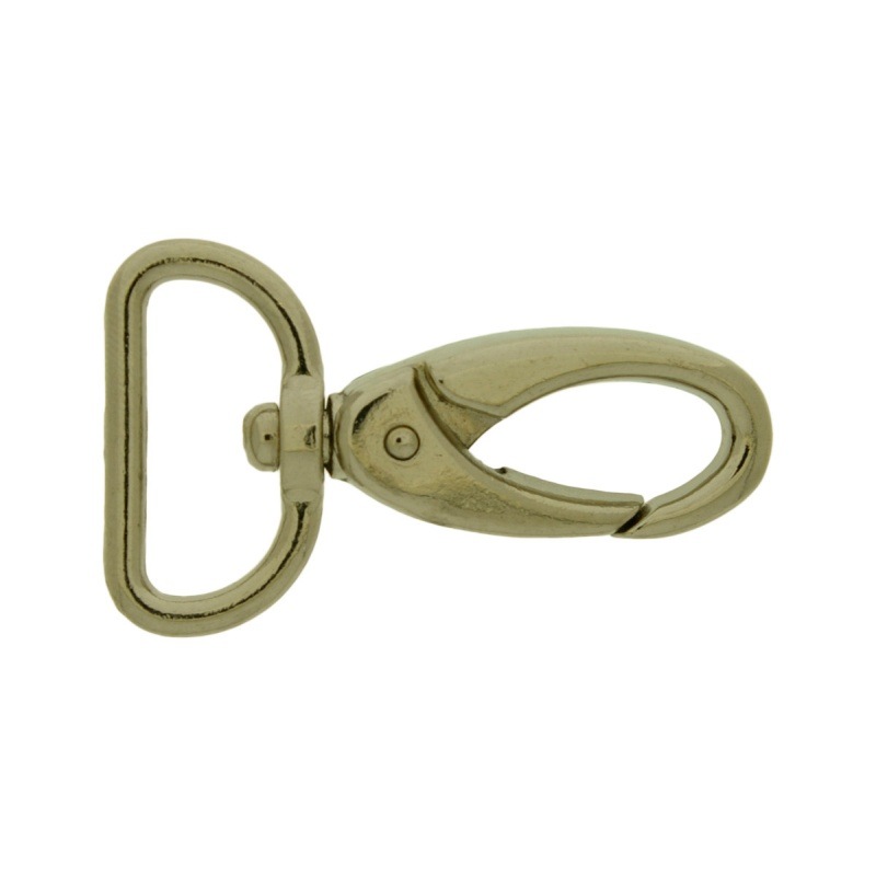 Nickel plated zamak lobster clasp for bag with gap width 22,5mm to ribbon.