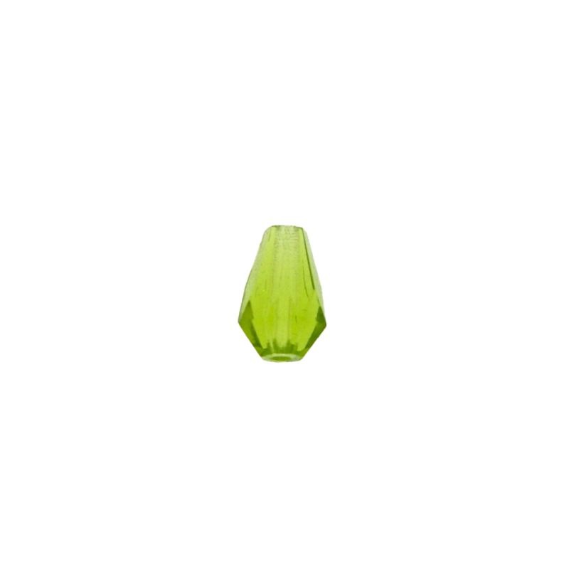Larme verre à  facettes 10x7mm couleur olivine. Avec trou passant.