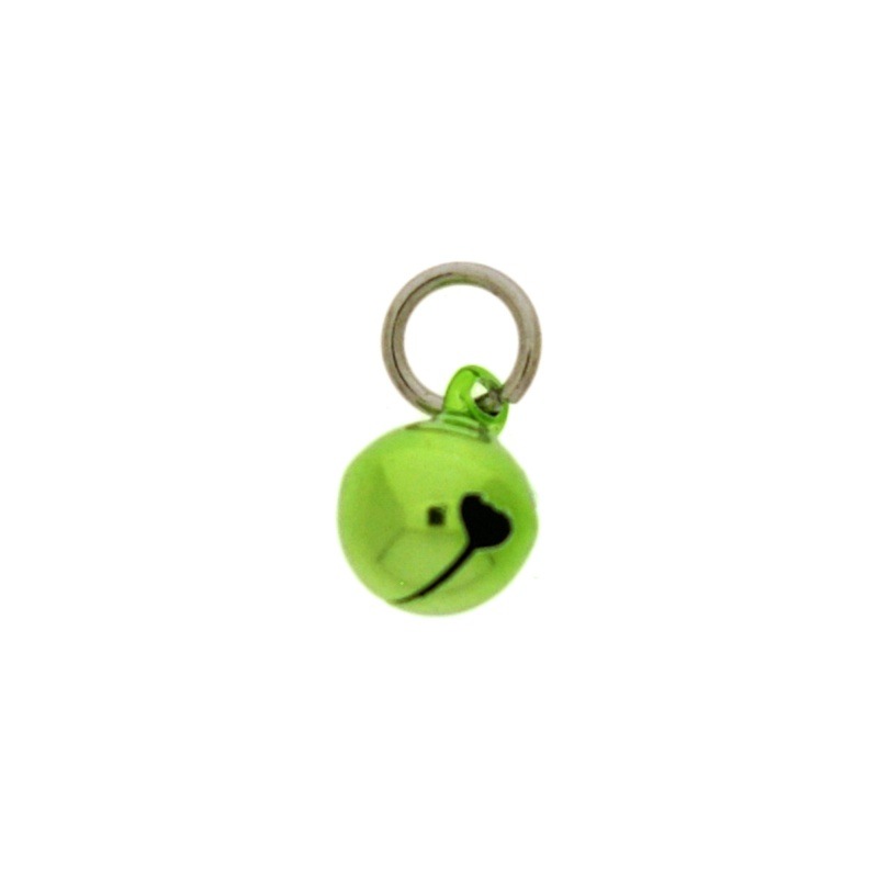 [123311098] Jingle bell Ø 10mm green colour with round jump ring Ø8x wire Ø1,2mm assembled.