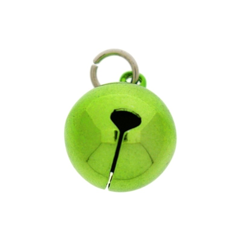 Cascabel Ø 20mm color verde montado con anilla redonda Ø9x hiloØ1,4mm