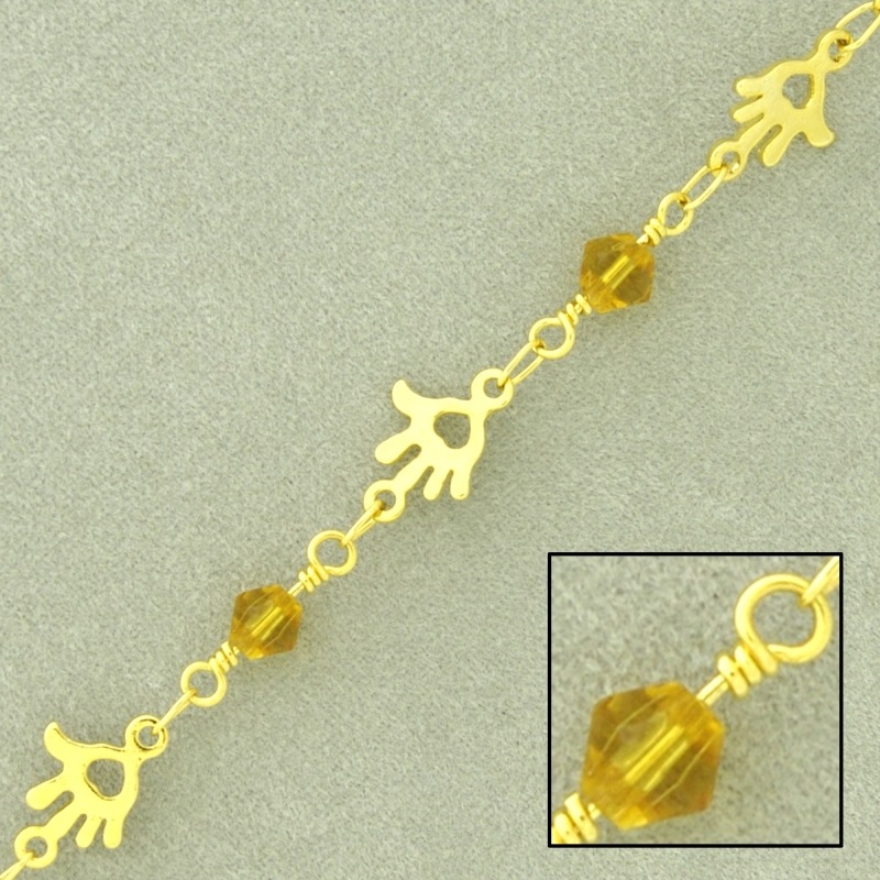 Cadena de latón ancho 8mm con bolas facetadas de vidrio