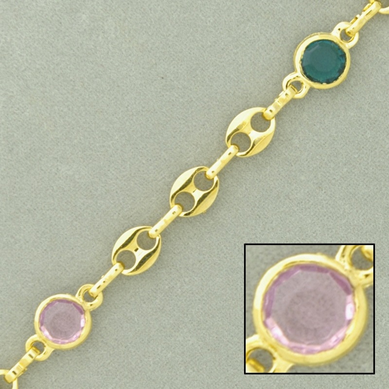 Combined puffed mariner brass chain width 5,5mm