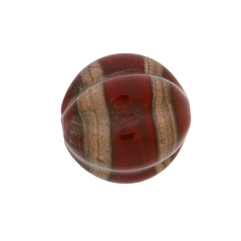 Cuenta de vidrio Ø20mm con bandas doradas decorativas. Color rubí. Con agujero pasado.