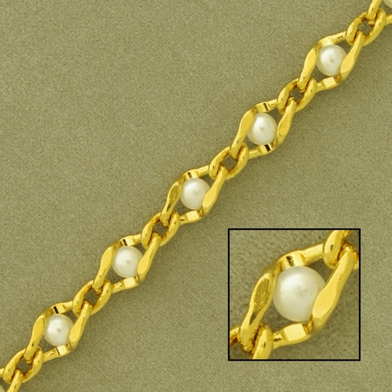 Cadena de latón con perla ancho 6,4mm