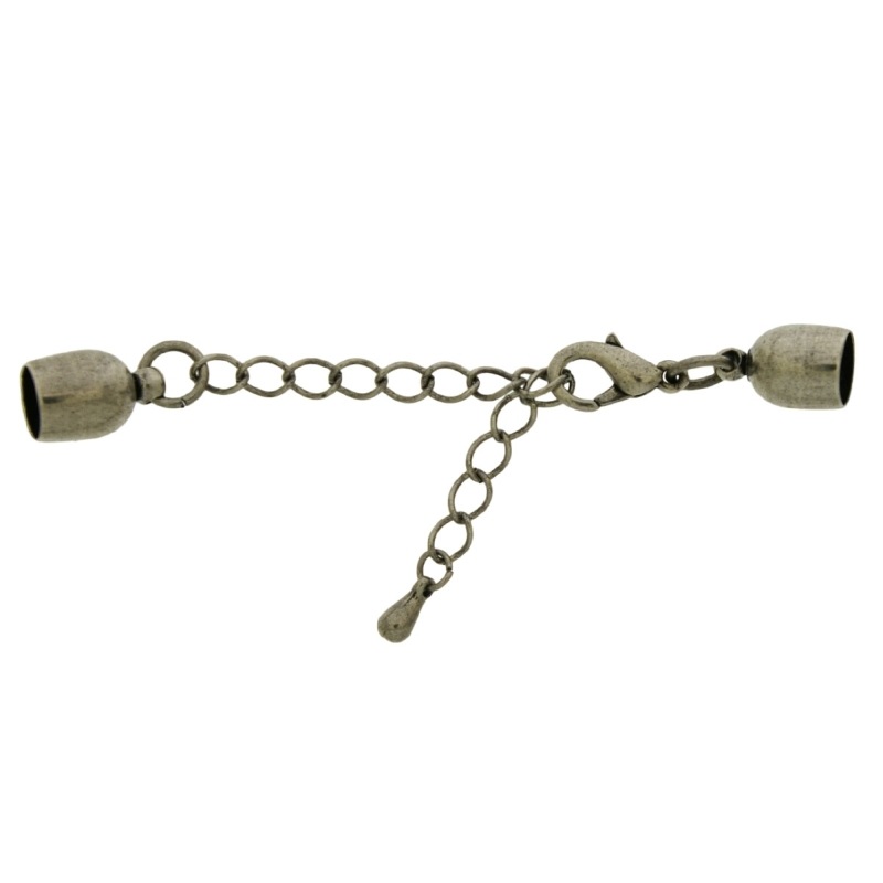 Cierre mosquetón 12mm + 2 terminales para cordón de Ø 6mm + cadena alagadera