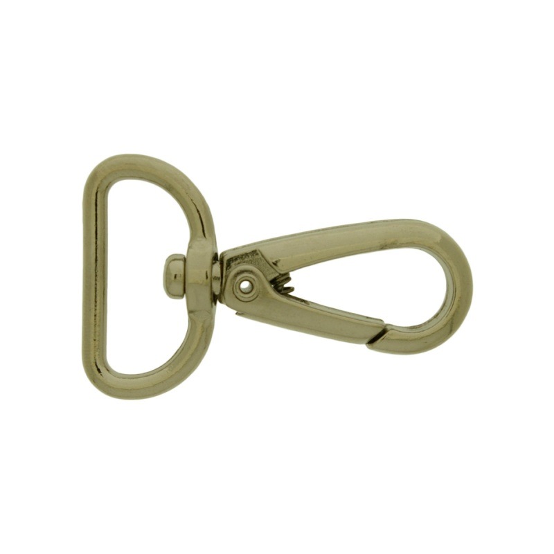 Nickel plated zamak lobster clasp for bag with gap width 22,5mm to ribbon.