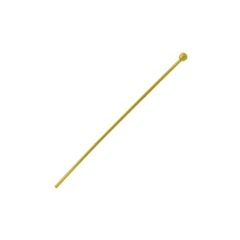 Alfiler de latón largo 40mm con cabeza de bola. Hilo Ø 0,8mm. Medida de la cabeza de bola Ø 2mm.