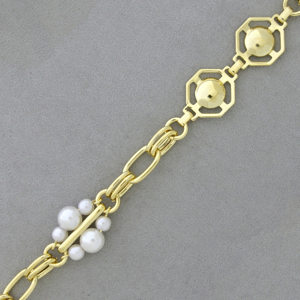 Steel chain. Chain width 8,5mm, metal ornament width 16mm, pearl ornament width 18mm