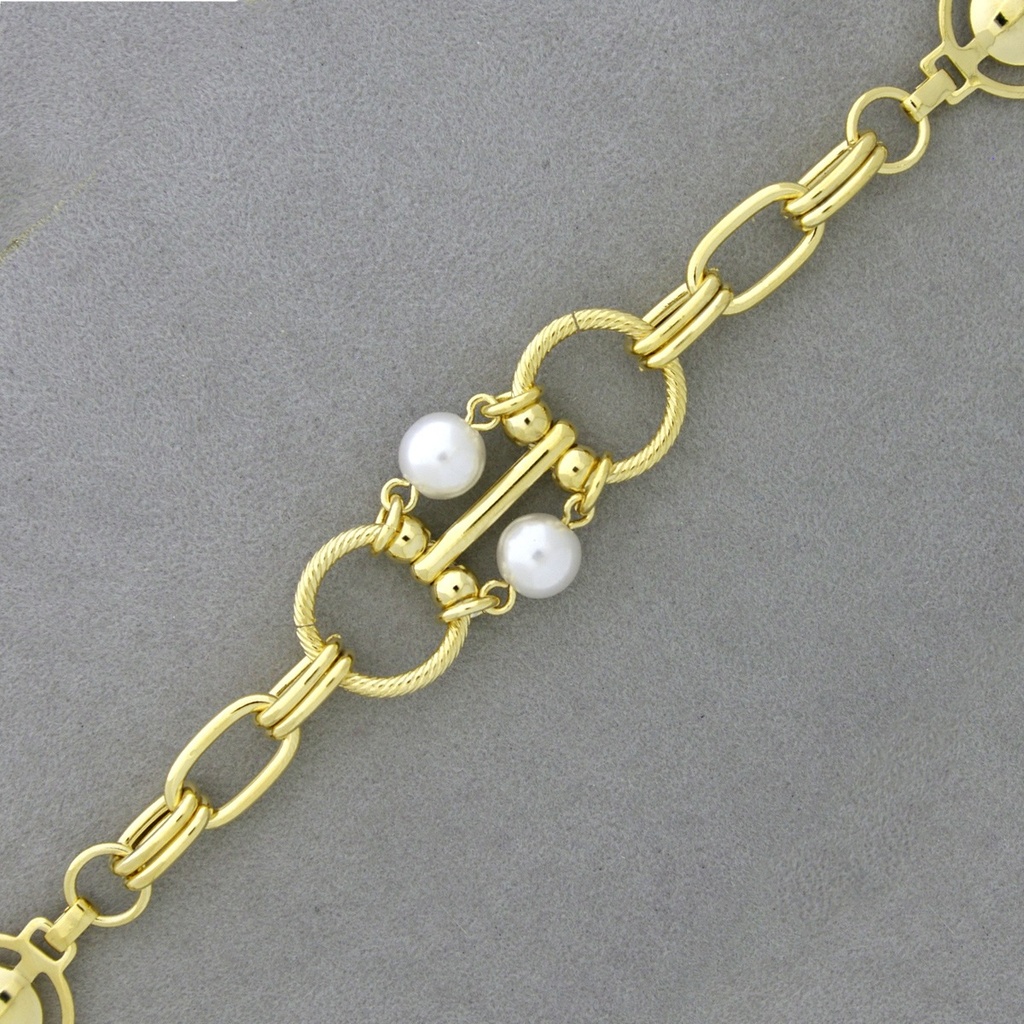 Steel chain. Chain width 8,5mm, metal ornament width 16mm, pearl ornament width 20mm