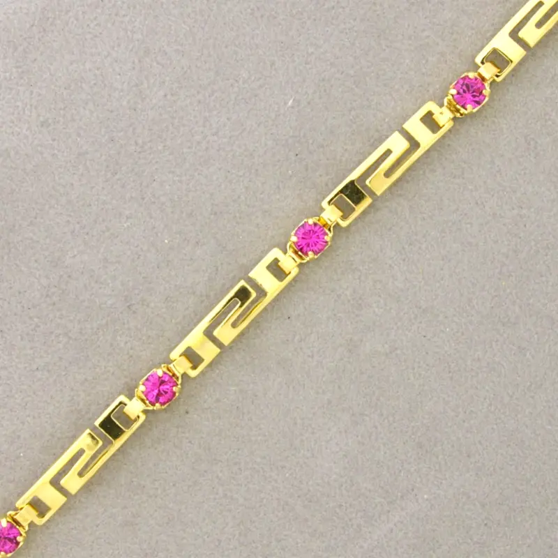 Chaîne en laiton à maille fantaisie avec strass rose largeur 4,3mm