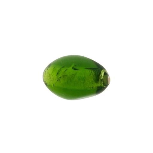 [750731800] Oval shape glass bead 18x12mm olivine colour. With two holes.