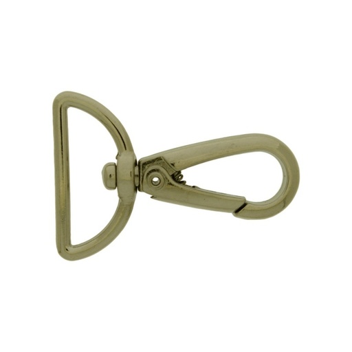 [640532500] Mousqueton de zamack nickelé pour sac avec largeur trou pour ruban 25mm.