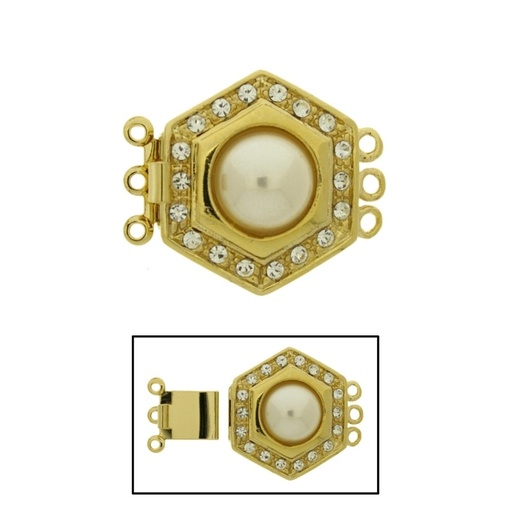 [234230000] Fermoir de collier 27x23mm 3 rangs avec perle et strass