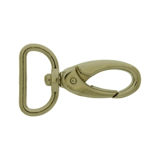 [640472300] Nickel plated zamak lobster clasp for bag with gap width 22,5mm to ribbon.