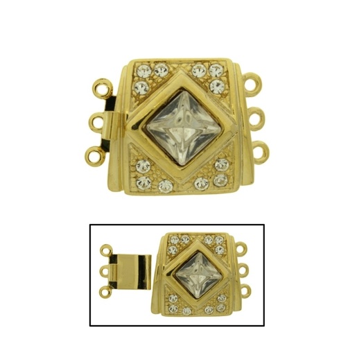 [234210000] Fermoir de collier 22x20mm 3 rangs avec strass carré