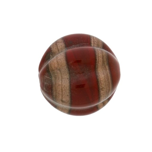 [750761600] Glass bead Ø20mm ruby colour with decorative band gold tone. With two holes.